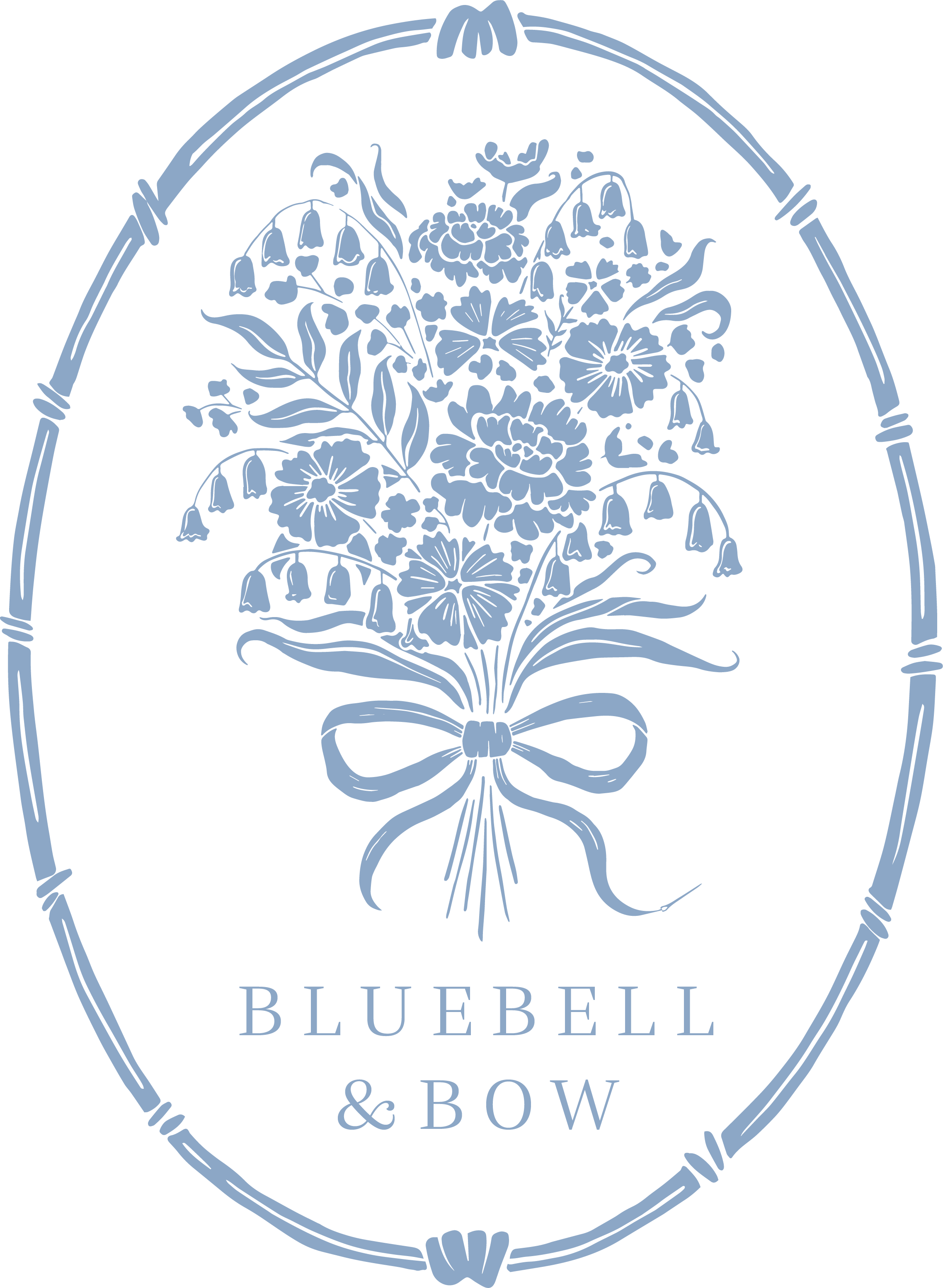 Logo with bluebell flowers tied in a bow